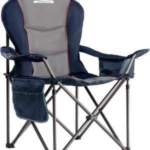 Oversized Camping Chair Folding Chair with Cooler Padded Outdoor Chairs Heavy Duty Support 500 LBS Steel Frame Collapsible Arm Chair with Cup Holder Blue & Gray
