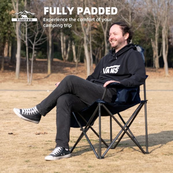 Oversized Camping Chair Folding Chair with Cooler Padded Outdoor Chairs Heavy Duty Support 500 LBS Steel Frame Collapsible Arm Chair with Cup Holder Blue & Gray - Image 9