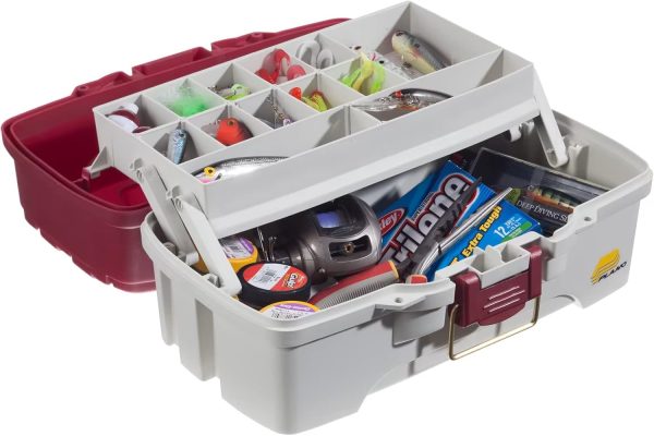 Plano 1-Tray Tackle Box with Dual Top Access, Red Metallic/Off White, Premium Tackle Storage (620106) - Image 2