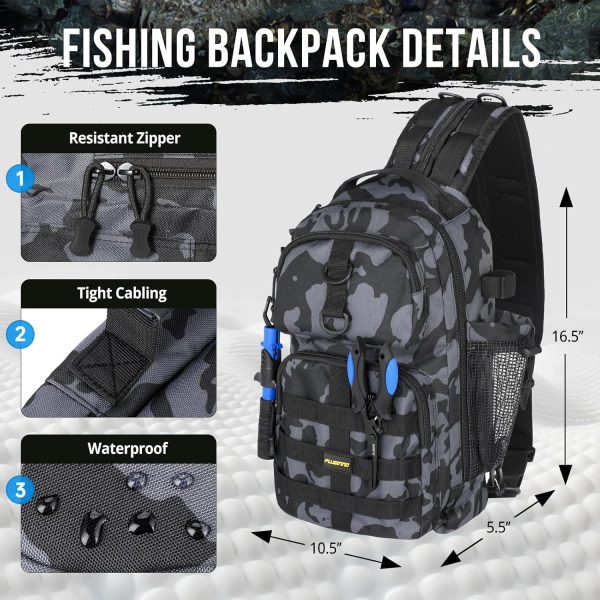 PLUSINNO Fishing Backpack with Tackle Boxes, Waterproof Fishing Sling Tackle Bag For Fishing Gear With Rod Holder, Fishing Gifts for Men With Fishing lures, Fishing pliers, Fish Lip Gripper. - Image 2
