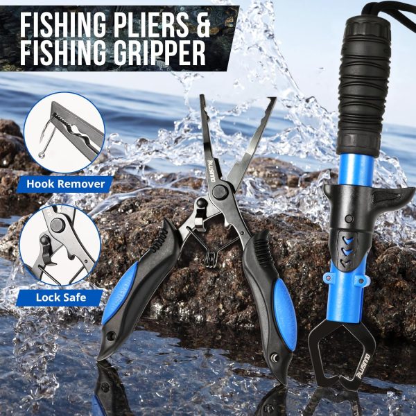 PLUSINNO Fishing Backpack with Tackle Boxes, Waterproof Fishing Sling Tackle Bag For Fishing Gear With Rod Holder, Fishing Gifts for Men With Fishing lures, Fishing pliers, Fish Lip Gripper. - Image 4