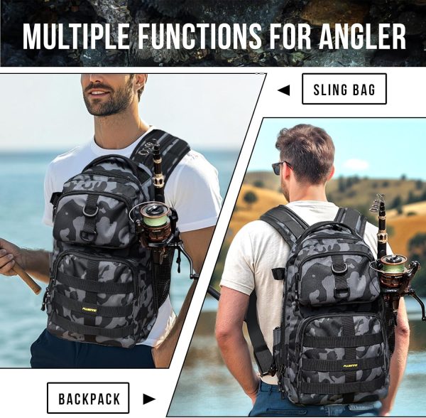 PLUSINNO Fishing Backpack with Tackle Boxes, Waterproof Fishing Sling Tackle Bag For Fishing Gear With Rod Holder, Fishing Gifts for Men With Fishing lures, Fishing pliers, Fish Lip Gripper. - Image 5
