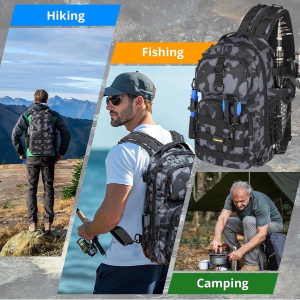 PLUSINNO Fishing Backpack with Tackle Boxes, Waterproof Fishing Sling Tackle Bag For Fishing Gear With Rod Holder, Fishing Gifts for Men With Fishing lures, Fishing pliers, Fish Lip Gripper. - Image 7